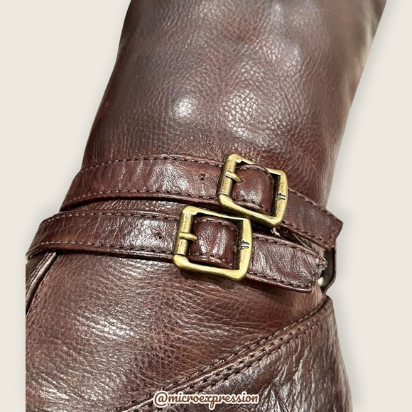 $369 Frye Miranda Slouch Mid Calf Brown Leather Casual Formal Stiletto Booties - Picture 7 of 12